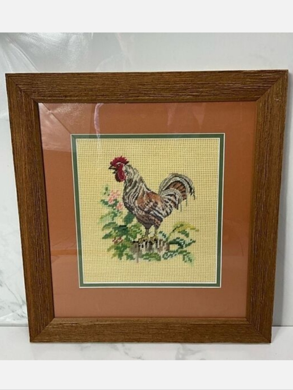 Framed Rooster Needlepoint Picture